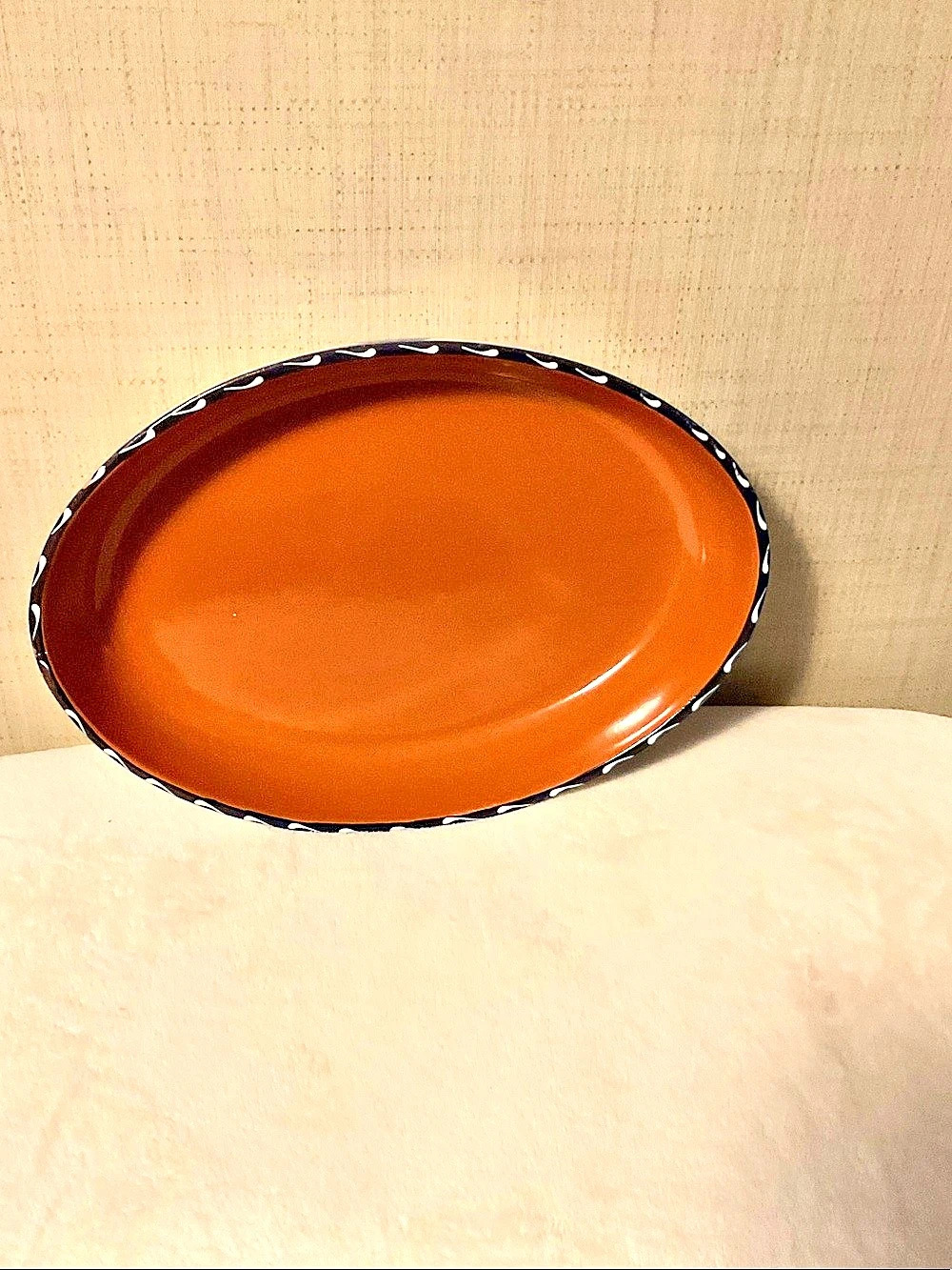 Furio Floral Oval Serving Platter in Brown & White